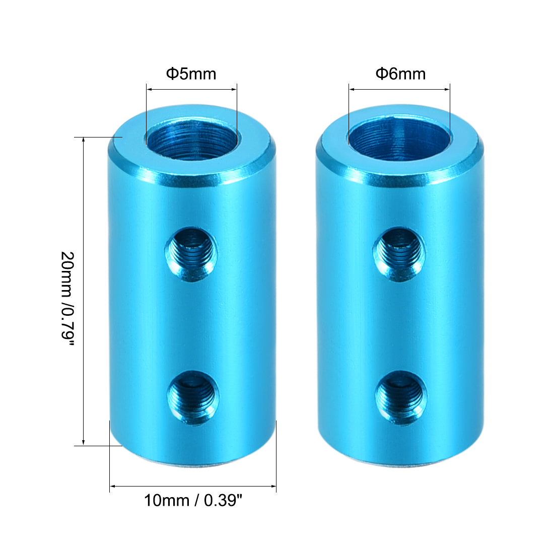 uxcell Uxcell 5mm to 6mm Bore Rigid Coupling 20mm Length 10mm Diameter Aluminum Alloy Shaft Coupler Connector Light Blue