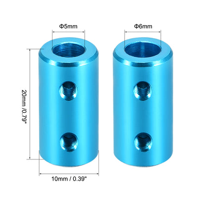 Harfington Uxcell 5mm to 6mm Bore Rigid Coupling 20mm Length 10mm Diameter Aluminum Alloy Shaft Coupler Connector Light Blue