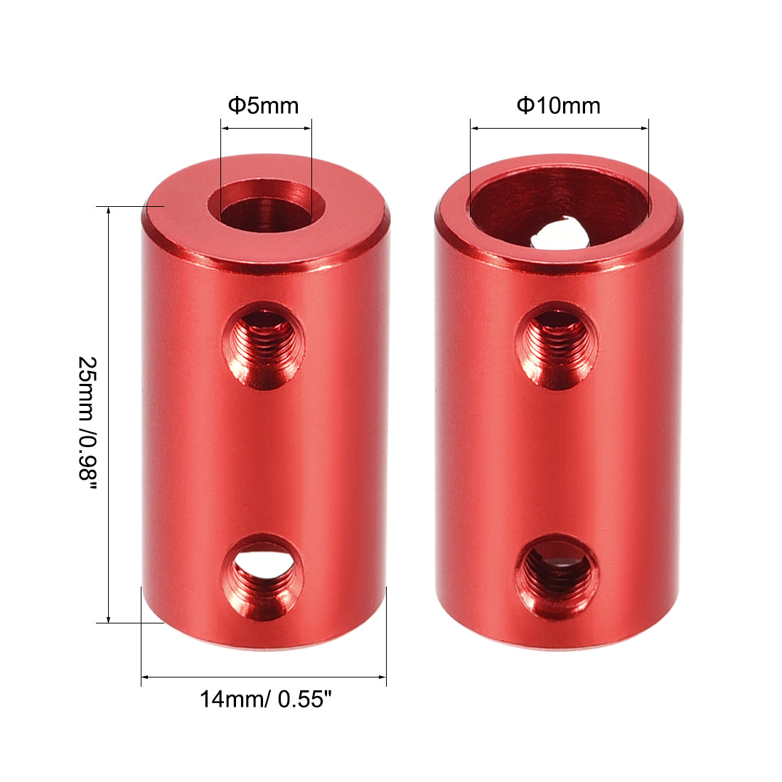 uxcell Uxcell 5mm to 10mm Bore Rigid Coupling 25mm Length 14mm Diameter Aluminum Alloy Shaft Coupler Connector Red