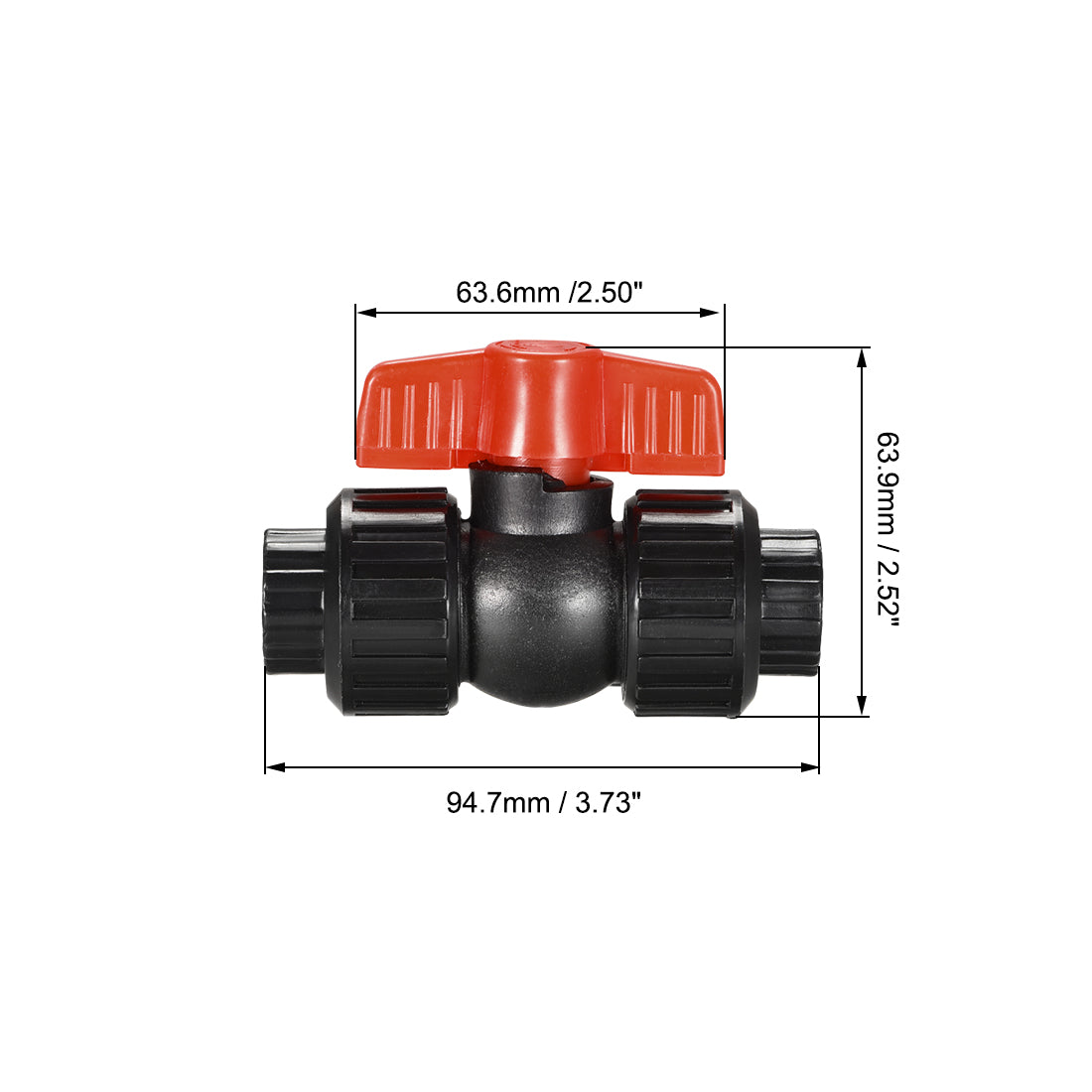 Uxcell Uxcell Double Union Ball Valve, 48.5mm Inner Diameter, Socket Type, for Control Water Flow, PE Black Red