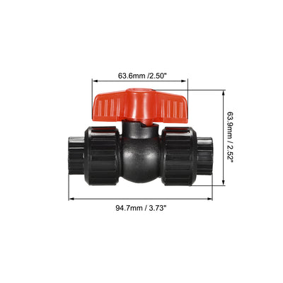 Harfington Uxcell Double Union Ball Valve, 48.5mm Inner Diameter, Socket Type, for Control Water Flow, PE Black Red