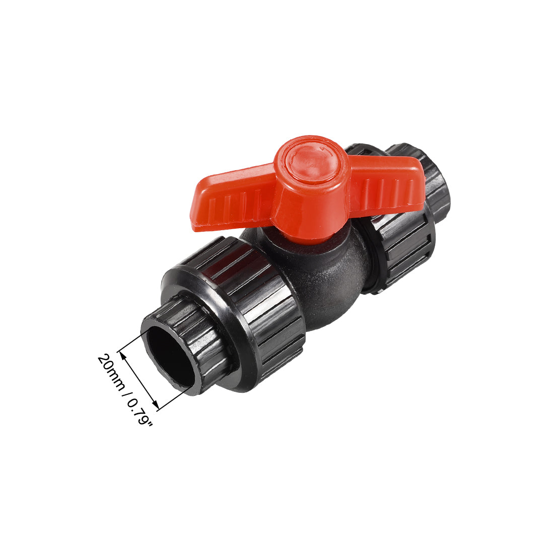 Uxcell Uxcell Double Union Ball Valve, 48.5mm Inner Diameter, Socket Type, for Control Water Flow, PE Black Red