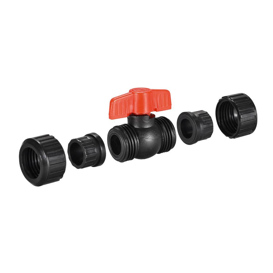 Uxcell Uxcell Double Union Ball Valve, 48.5mm Inner Diameter, Socket Type, for Control Water Flow, PE Black Red