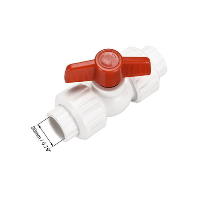 Harfington Uxcell Double Union Ball Valve, 24mm Inner Diameter, Socket Type, PPR White Red 2Pcs