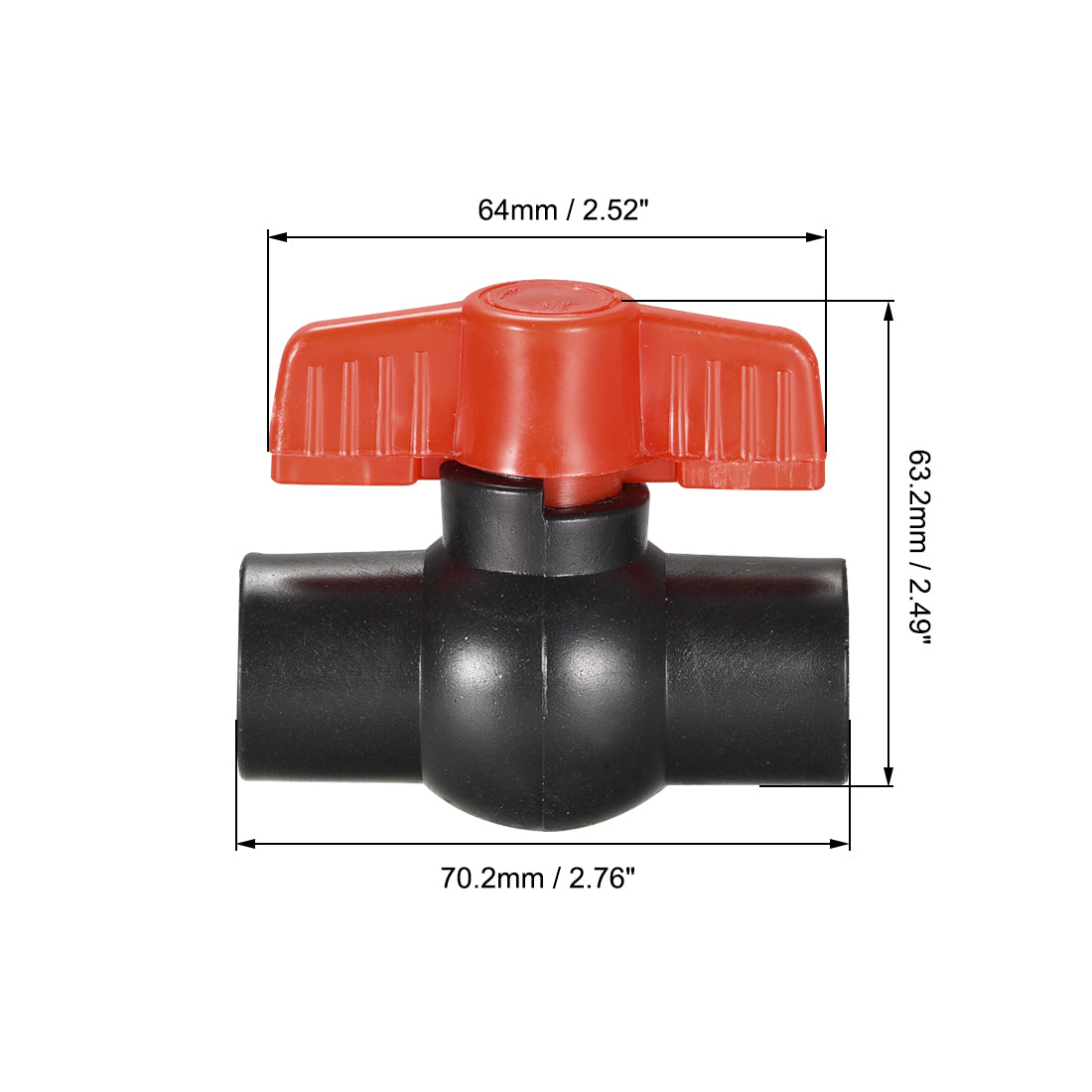 Uxcell Uxcell Ball Valve, 40mm Inner Diameter, Socket Type, for Control Water Flow, PE Black Red 2Pcs