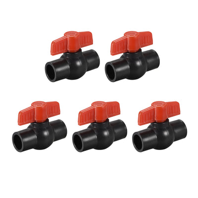 Harfington Uxcell Ball Valve, 20mm Inner Diameter, Socket Type, for Control Water Flow, PE Black Red 5Pcs