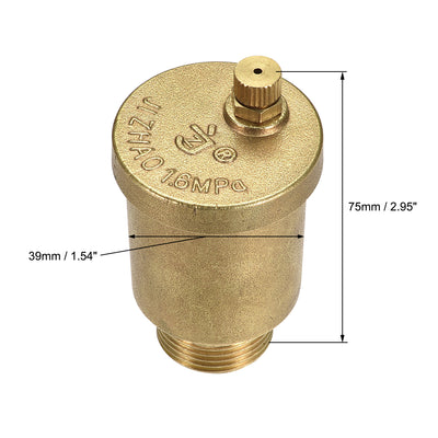 Harfington Uxcell G1/2 Male Thread Air Vent Valve Brass Air Release Valve 39mm Outer Diameter Bleeder Valve