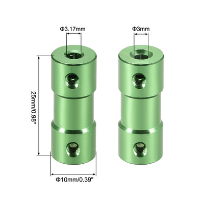 Harfington Uxcell 3mm to 3.17mm Bore Rigid Coupling 25mm Length 10mm Diameter Aluminum Alloy Shaft Coupler Connector Green 2pcs