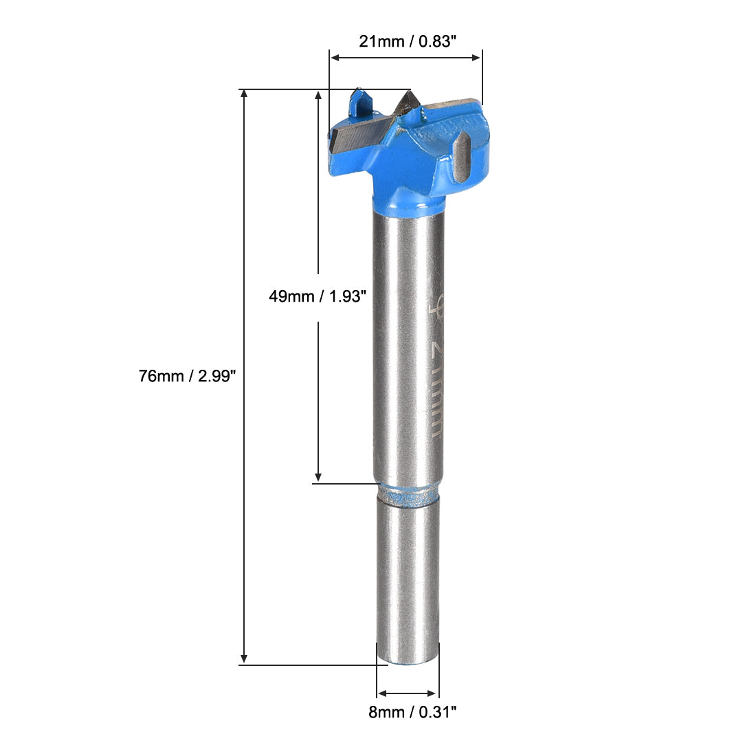 uxcell Uxcell Forstner Wood Boring Drill Bit 21mm Dia. Hole Saw Carbide Alloy Tip Steel Round Shank Cutting for Woodworking Blue 2Pcs