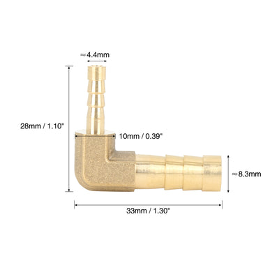 Harfington 2 Pcs 8mm to 4mm Brass Barb Hose 90 Degree L Shape Reducer Splicer Fitting for Car