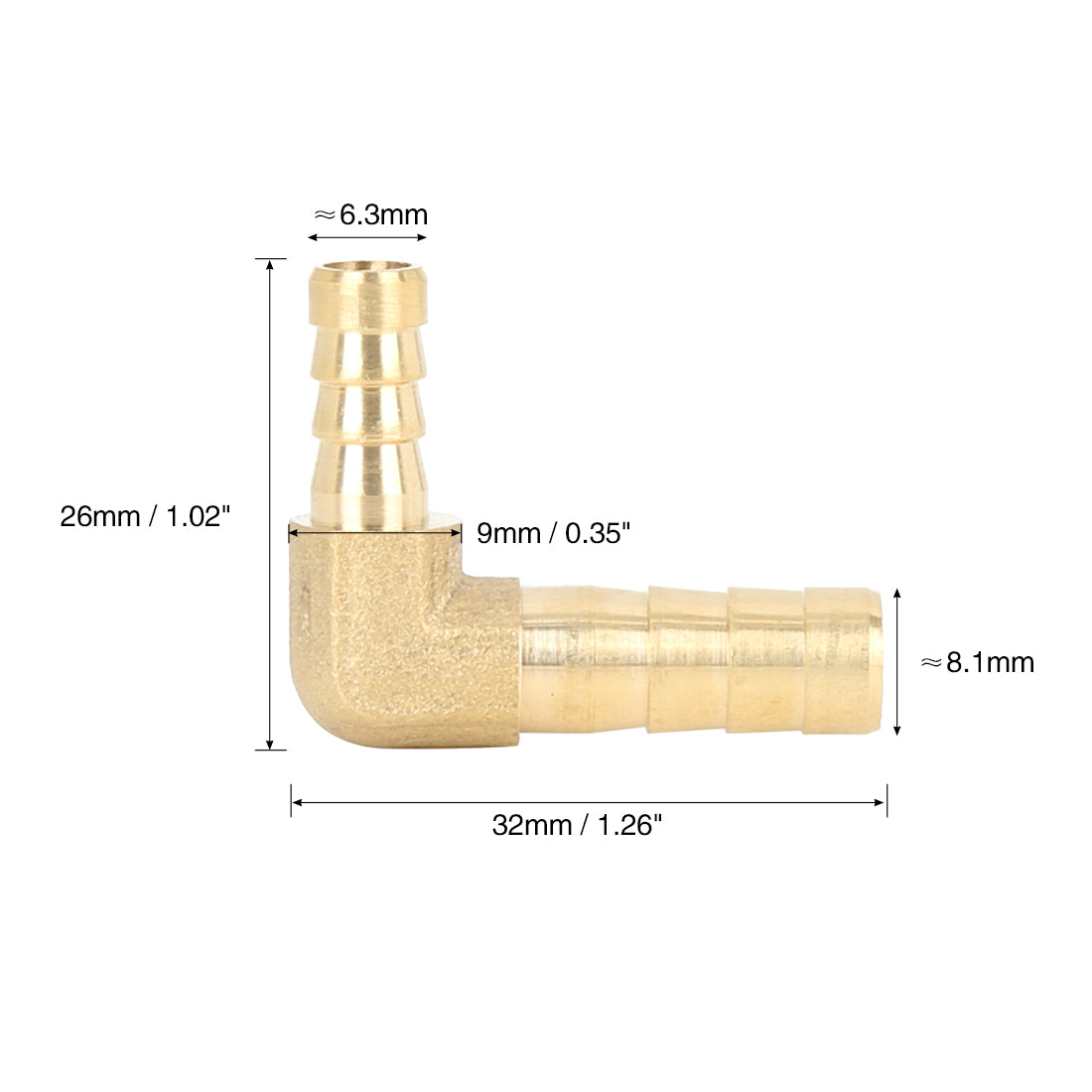 Harfington 8mm to 6mm Brass Barb Hose 90 Degree L Shape Reducer Splicer Fitting for Car