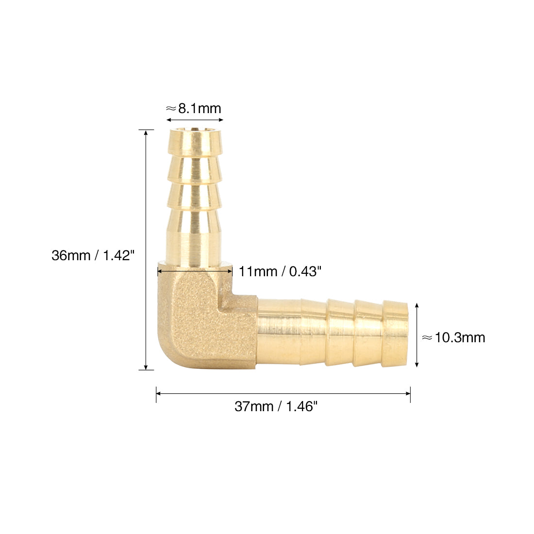 Harfington 10mm to 8mm Brass Barb Hose 90 Degree L Shape Reducer Splicer Fitting for Car