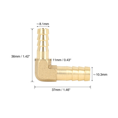 Harfington 10mm to 8mm Brass Barb Hose 90 Degree L Shape Reducer Splicer Fitting for Car