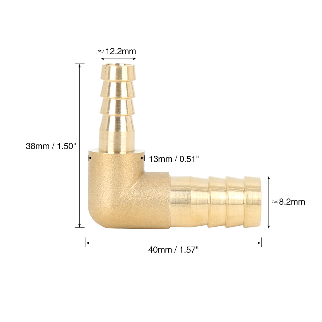 Harfington 12mm to 8mm Brass Barb Hose 90 Degree L Shape Reducer Splicer Fitting for Car