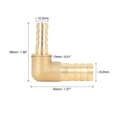 Harfington 12mm to 8mm Brass Barb Hose 90 Degree L Shape Reducer Splicer Fitting for Car