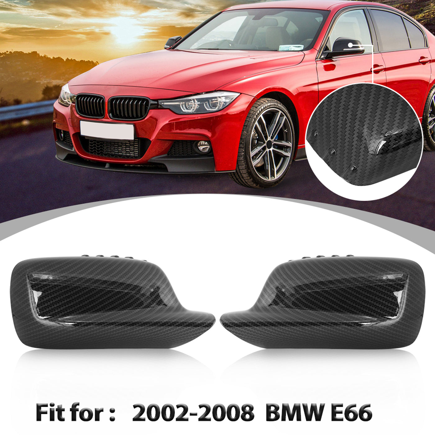 X AUTOHAUX 2Pcs Car Mirror Covering Cap Replacement for BMW E46 E65 E66 745i 750i 323Ci 325Ci 328Ci Carbon Fiber Pattern 51167074236,51167074235