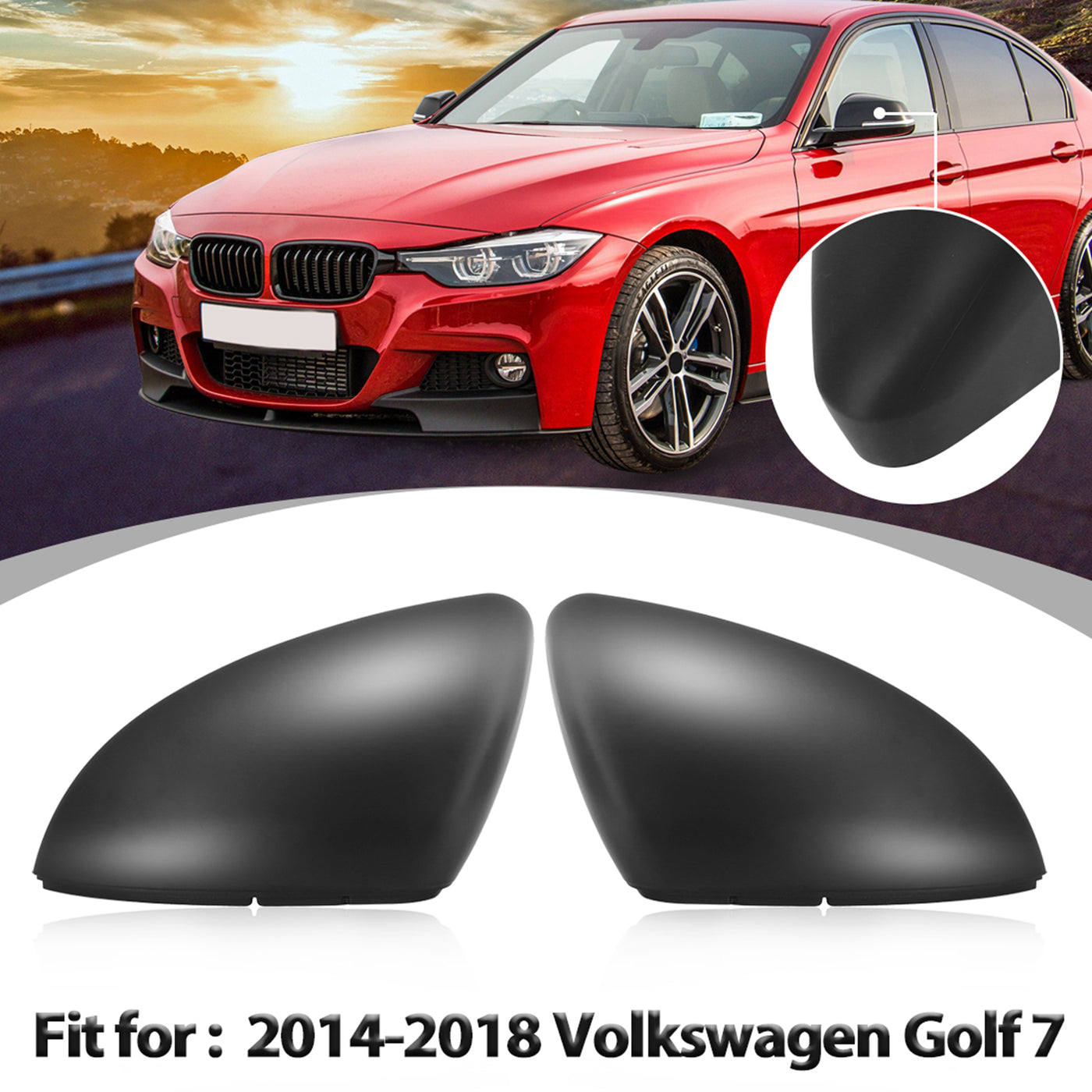 X AUTOHAUX Pair Exterior Rear View Mirror Housing Door Wing Mirror Covering Cap Matte Black for Volkswagen Golf 7 2014-2018