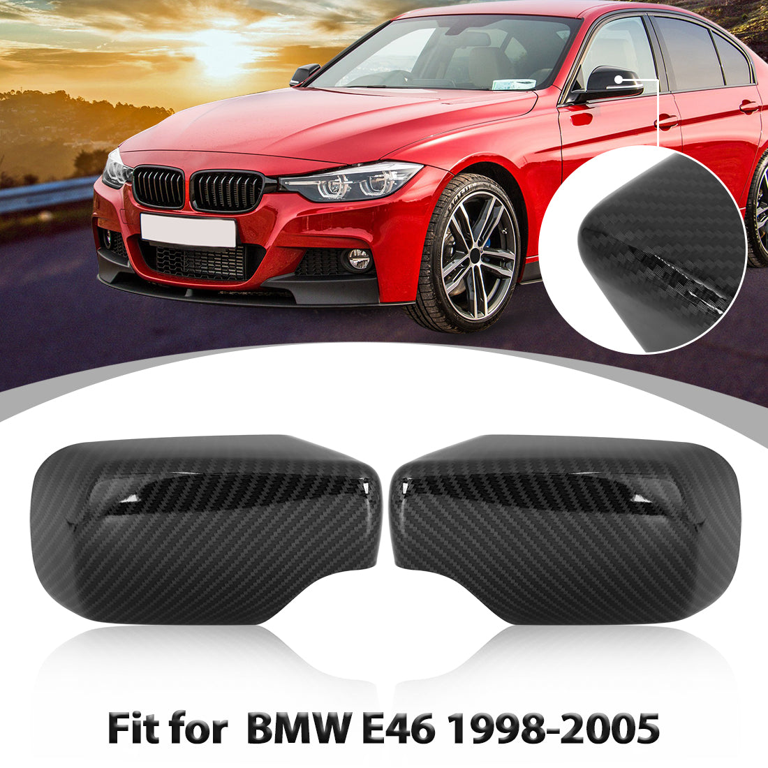 X AUTOHAUX 2pcs Rearview Mirror Cover for BMW 3 Series E46 318i 320i 325i Car Mirror Covering Cap Exterior Parts Replacement Modification Carbon Fiber Pattern