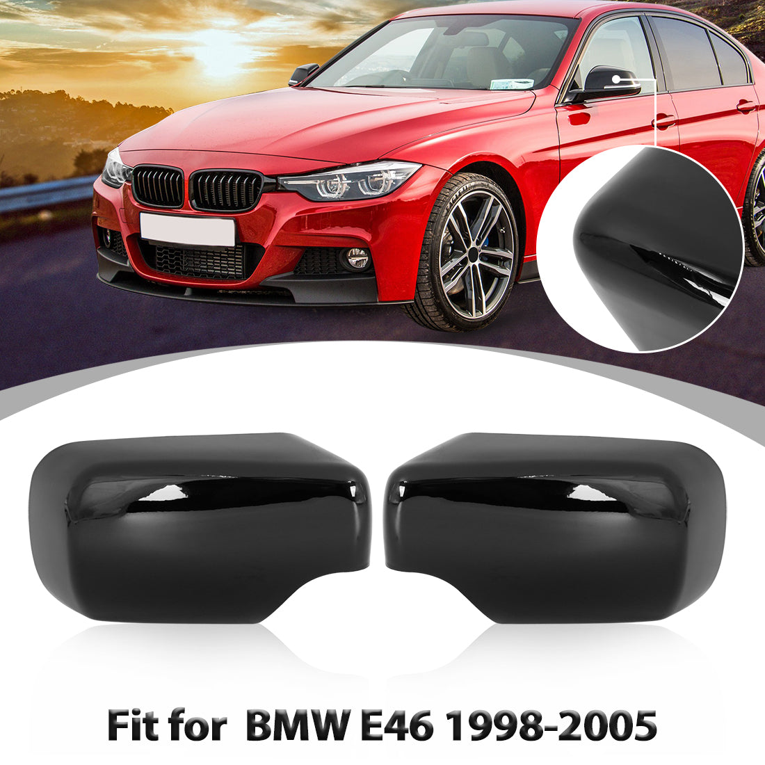 X AUTOHAUX 2pcs Rearview Mirror Cover for BMW 3 Series E46 318i 320i 325i Car Mirror Covering Cap Exterior Parts Replacement Modification Glossy Black