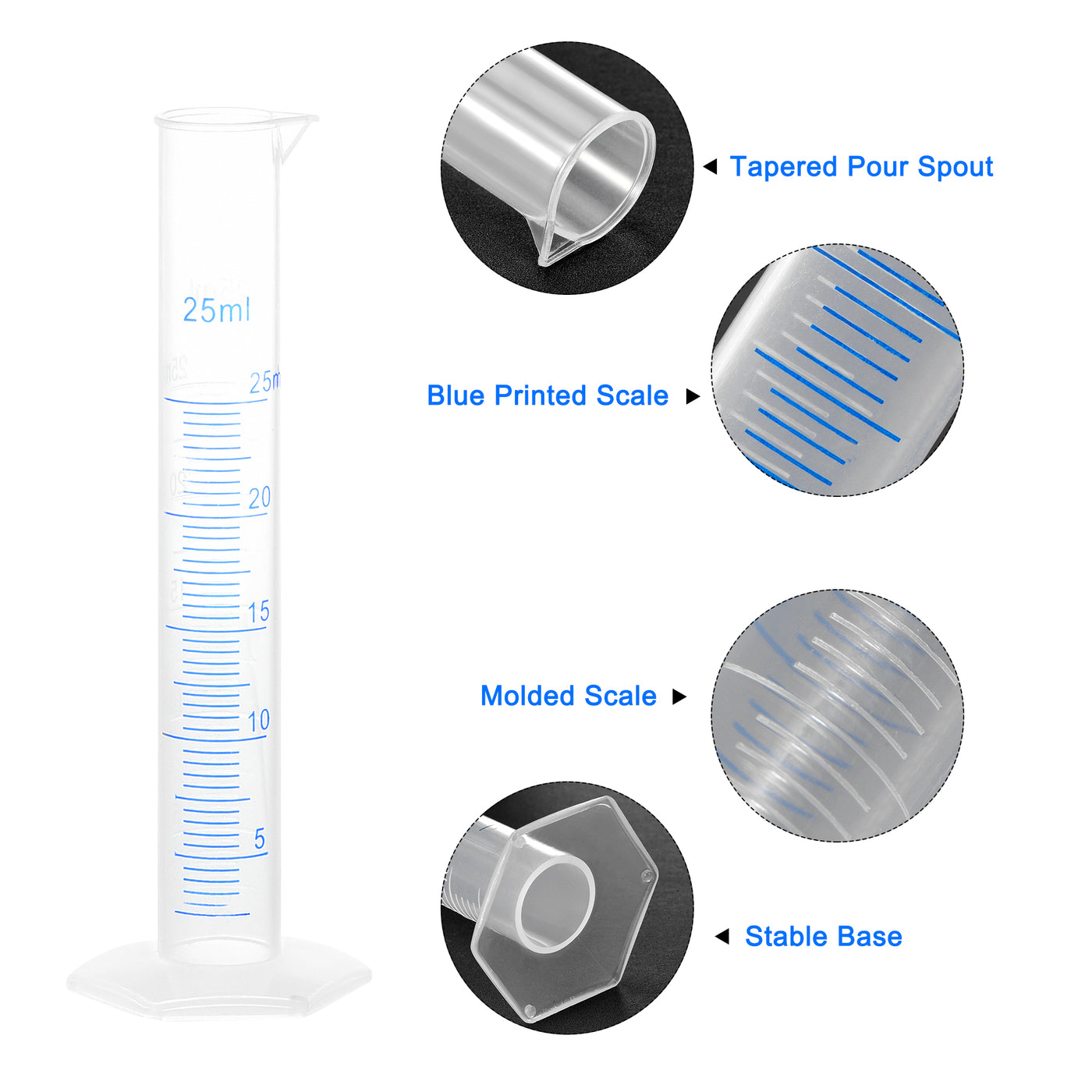 uxcell Uxcell Plastic Graduated Cylinder, 25ml Measuring Cylinder, 2-Sided Metric Marking