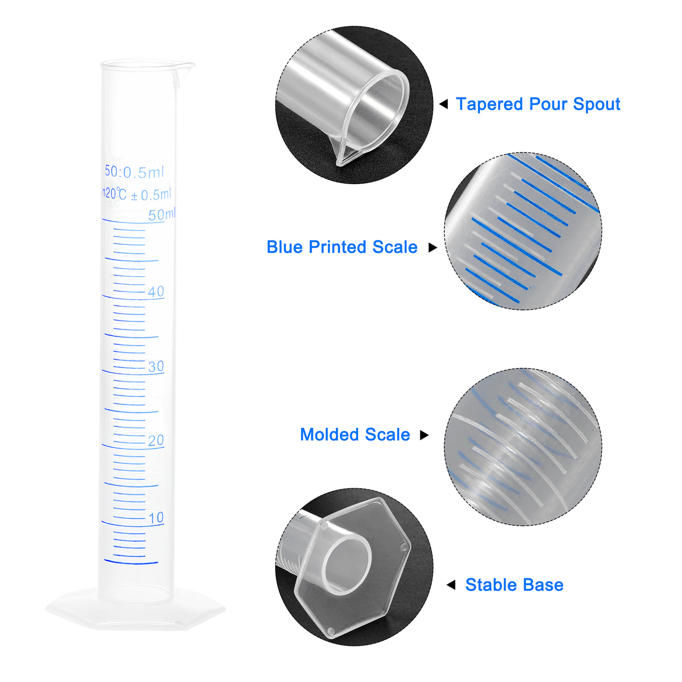 uxcell Uxcell Plastic Graduated Cylinder, 50ml Measuring Cylinder, 2-Sided Metric Marking