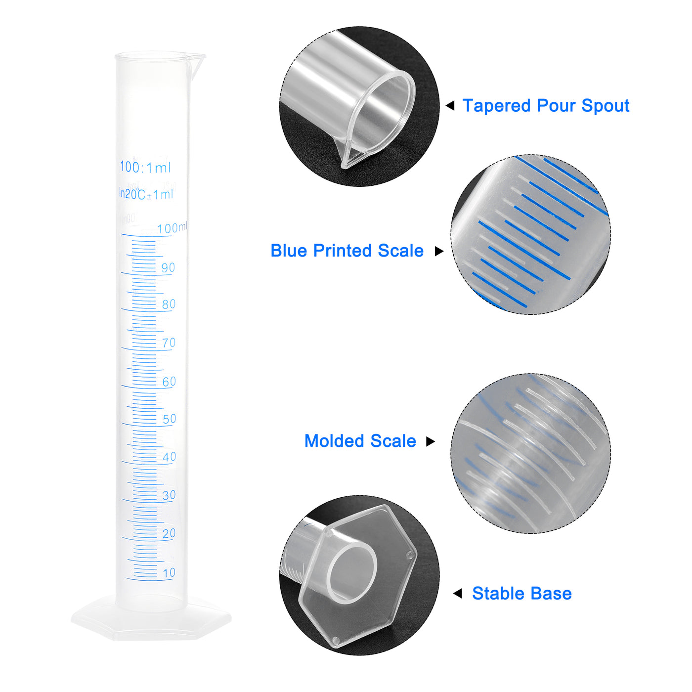 uxcell Uxcell Plastic Graduated Cylinder, 100ml Measuring Cylinder, 2-Sided Metric Marking