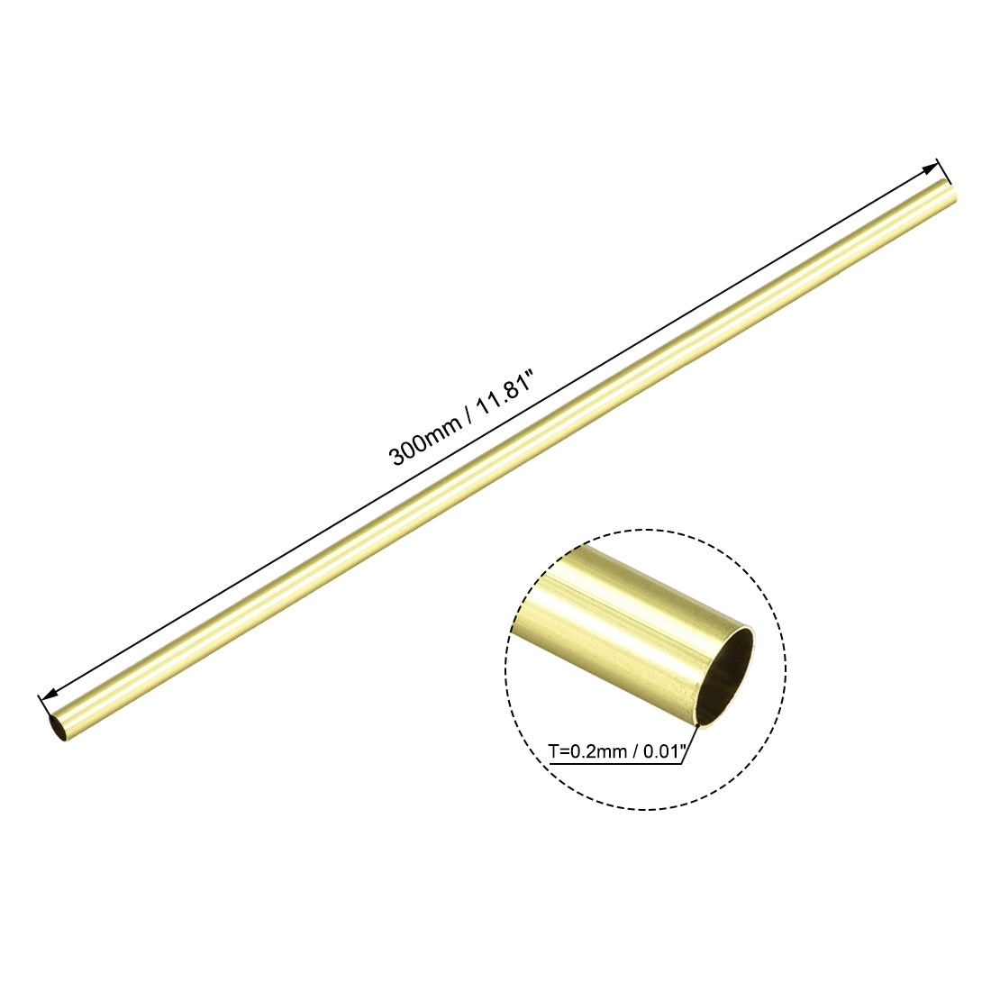 uxcell Uxcell Brass Tube, 1mm 2mm 3mm 4mm 5mm 6mm 7mm 8mm 9mm 10mm OD X 0.2mm Wall Thickness 300mm Length Seamless Round Pipe Tubing, Pack of 10