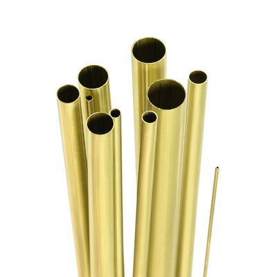 Harfington Uxcell Brass Tube, 1mm 2mm 3mm 4mm 5mm 6mm 7mm 8mm 9mm 10mm OD X 0.2mm Wall Thickness 300mm Length Seamless Round Pipe Tubing, Pack of 10