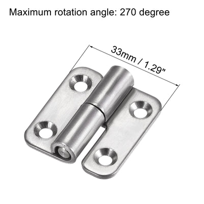 Harfington Uxcell Lift Off Hinge , Left Handedness Mini Stainless Steel Hinge Detachable Slip Joint Small Flag Hinges 37mm Long 33mm Open Width 2pcs