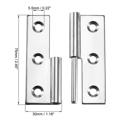 Harfington Uxcell Lift Off Hinge , Mini Stainless Steel Hinge Detachable Slip Joint Small Flag Hinges 75mm Long 50mm Open Width