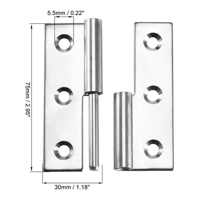 Harfington Uxcell Lift Off Hinge , Right Handedness Mini Stainless Steel Hinge Detachable Slip Joint Small Flag Hinges 75mm Long 50mm Open Width