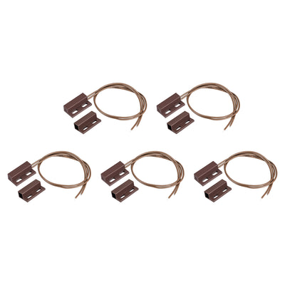 Harfington Uxcell Wired Door Contact Sensor NC Surface Mount Magnetic Reed Switch Brown 5 Pcs