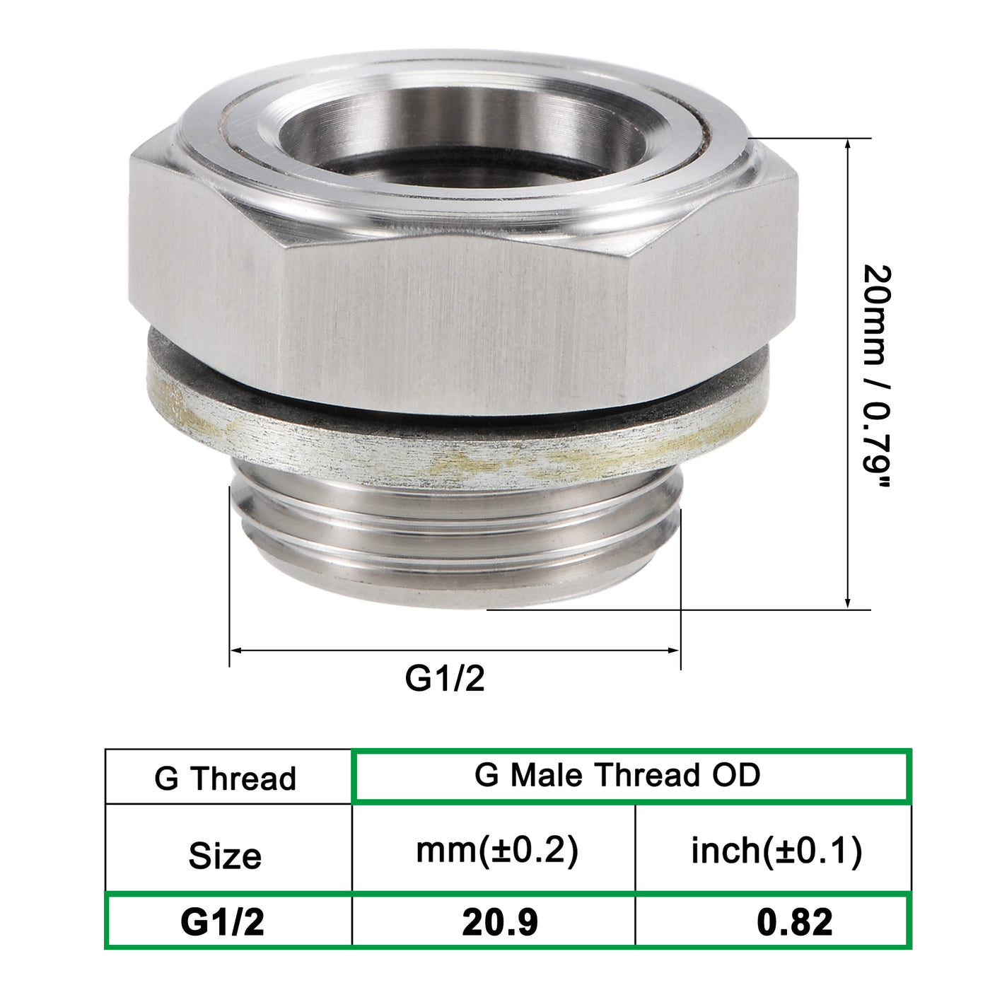 Uxcell Uxcell Oil Liquid Level Gauge Sight Glass G1 Male Threaded 304 Stainless Steel Air Compressor Fittings with Gasket, Silver Tone