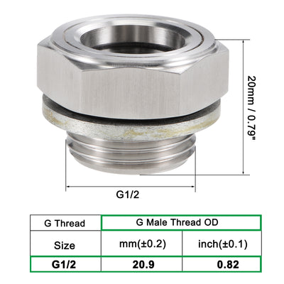 Harfington Uxcell Oil Liquid Level Gauge Sight Glass G1 Male Threaded 304 Stainless Steel Air Compressor Fittings with Gasket, Silver Tone