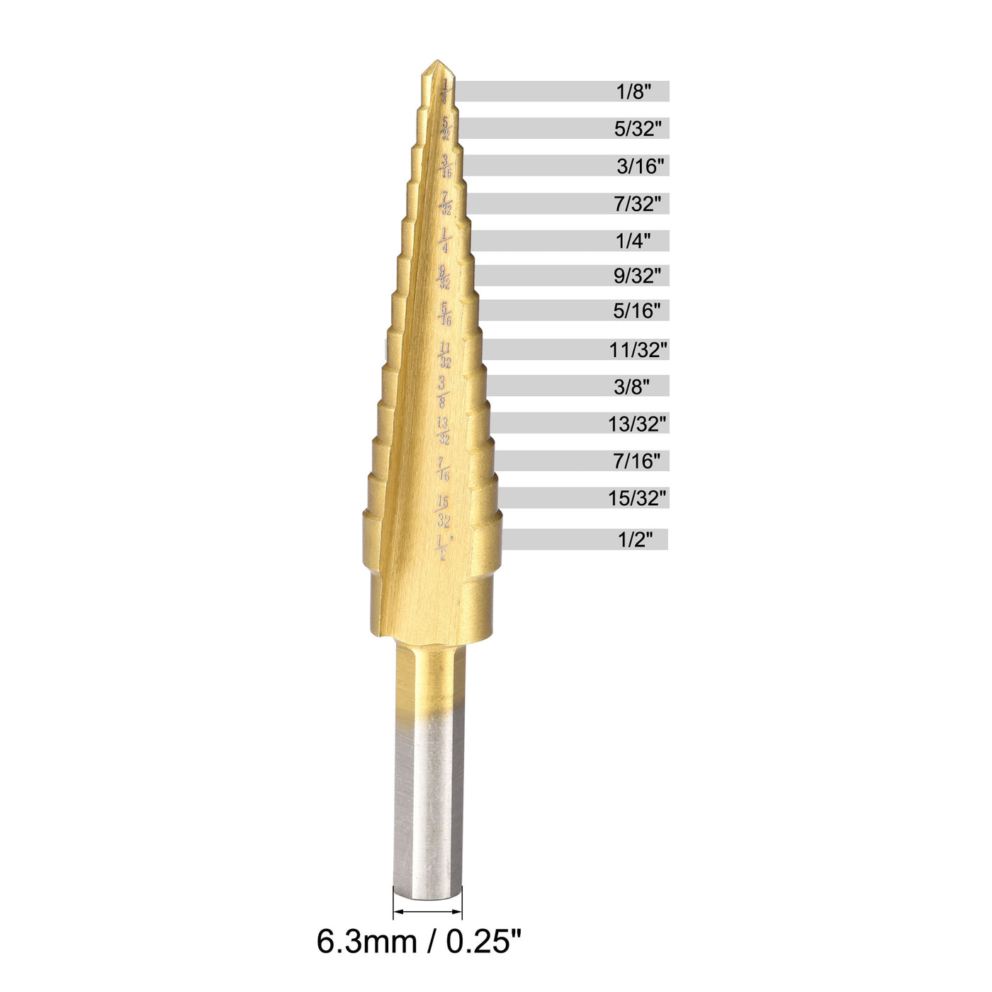 uxcell Uxcell Step Drill Bit HSS4241 1/8" to 1/2" 13 Sizes Straight Flutes Triangular Shank for Metal Wood Plastic