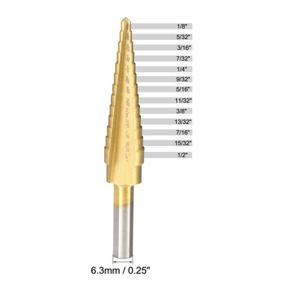 Harfington Uxcell Step Drill Bit HSS4241 1/8" to 1/2" 13 Sizes Straight Flutes Triangular Shank for Metal Wood Plastic