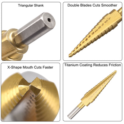 Harfington Uxcell Step Drill Bit HSS4241 1/8" to 1/2" 13 Sizes Straight Flutes Triangular Shank for Metal Wood Plastic