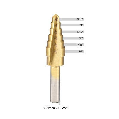 Harfington Uxcell Step Drill Bit HSS4241 3/16" to 1/2" 6 Sizes Straight Flutes Triangular Shank for Metal Wood Plastic