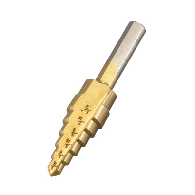 Harfington Uxcell Step Drill Bit HSS4241 3/16" to 1/2" 6 Sizes Straight Flutes Triangular Shank for Metal Wood Plastic