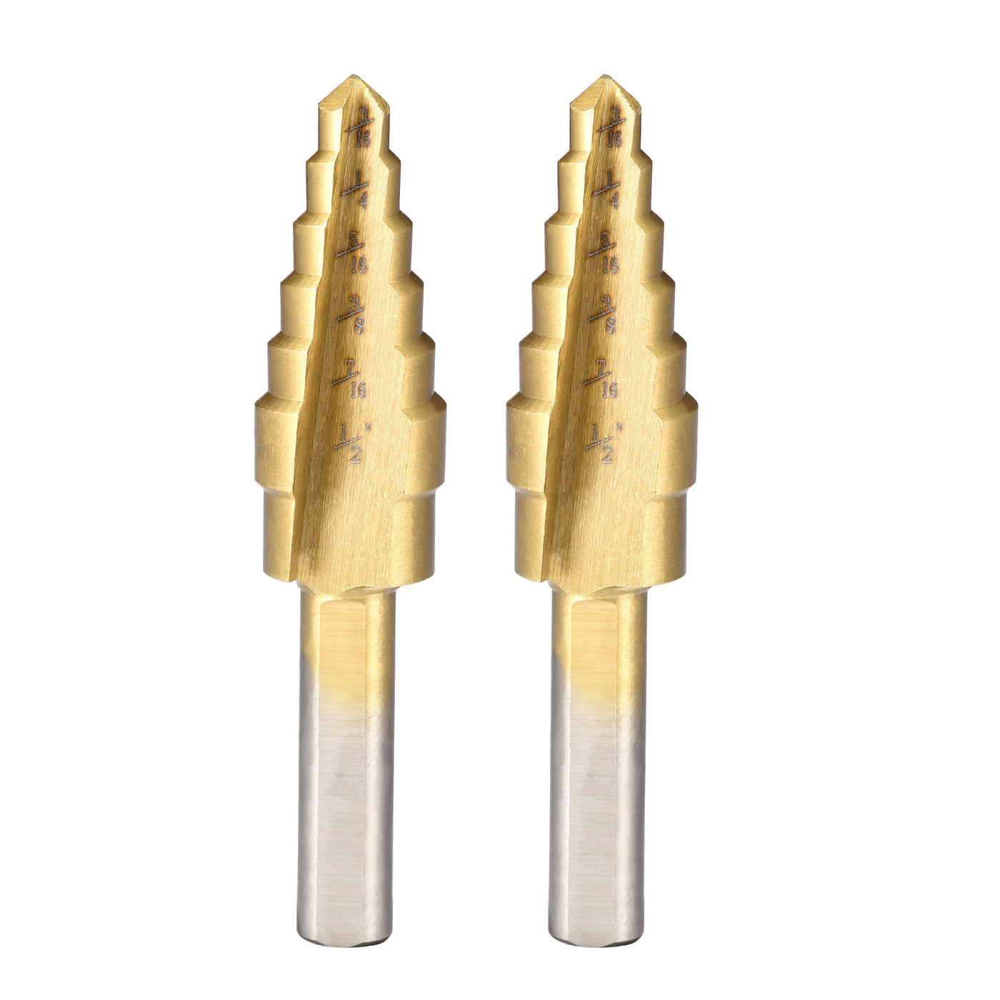 uxcell Uxcell Step Drill Bit HSS4241 3/16" to 1/2" 6 Sizes Straight Flutes Triangular Shank for Metal Wood Plastic 2Pcs