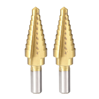 Harfington Uxcell Step Drill Bit HSS4241 1/4" to 3/4" 9 Sizes Straight Flutes Triangular Shank for Metal Wood Plastic 2Pcs