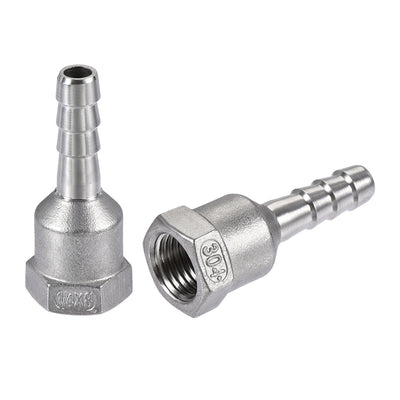 Harfington Uxcell 304 Stainless Steel Hose Barb Fitting Coupler, 8mm Barb x G1/4 Female Thread Pipe Adapter