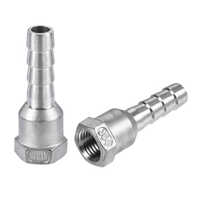 Harfington Uxcell 304 Stainless Steel Hose Barb Fitting Coupler 10mm Barb G1/4 Female Thread