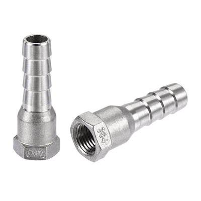 Harfington Uxcell 304 Stainless Steel Hose Barb Fitting Coupler 12mm Barb G1/4 Female Thread