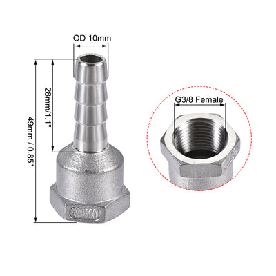 Harfington Uxcell 304 Stainless Steel Hose Barb Fitting Coupler 10mm Barb G3/8 Female Thread