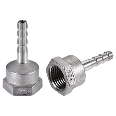 Harfington Uxcell 304 Stainless Steel Hose Barb Fitting Coupler, 8mm Barb x G1/2 Female Thread Pipe Adapter