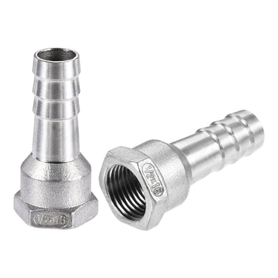 Harfington Uxcell 304 Stainless Steel Hose Barb Fitting Coupler 16mm Barb G1/2 Female Thread