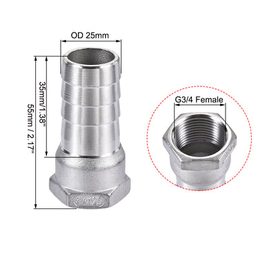 Harfington Uxcell 304 Stainless Steel Hose Barb Fitting Coupler 25mm Barb G3/4 Female Thread