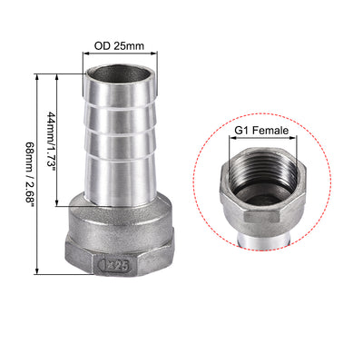 Harfington Uxcell 304 Stainless Steel Hose Barb Fitting Coupler 25mm Barb G1 Female Thread 2Pcs