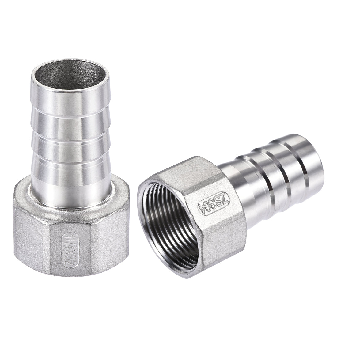 uxcell Uxcell 304 Stainless Steel Hose Barb Fitting Coupler 32mm Barb G1-1/4 Female Thread